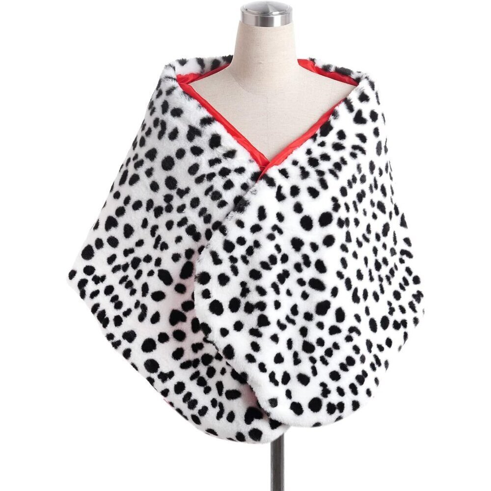 Women Faux Dalmation Print Scarf Black White Costume Shawl for Halloween and Win